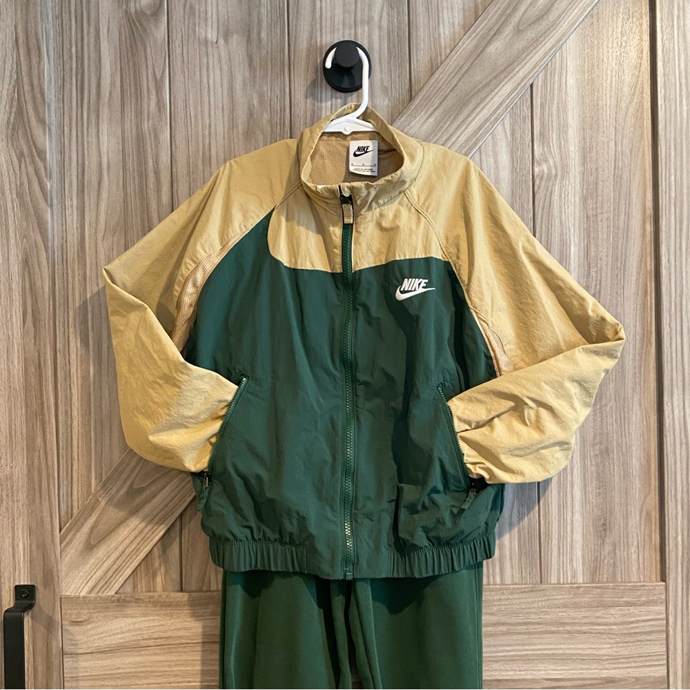 Nike Kids Green and Tan Jogger Pants set. Size S (pant) and M (jacket).